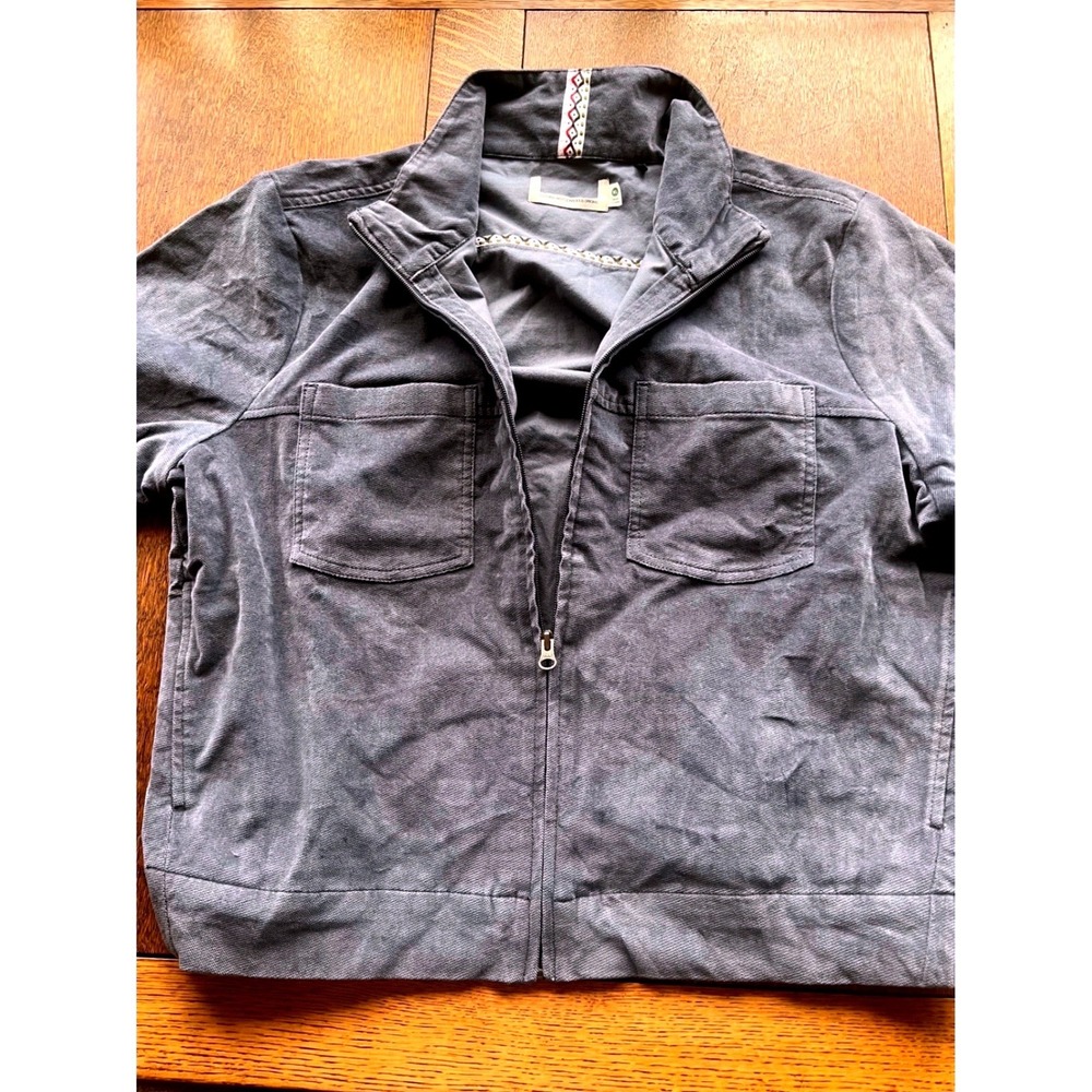 Conscious Origins Womens XL Gray Cotton Utility Zip Up Jacket Embroidered Trim